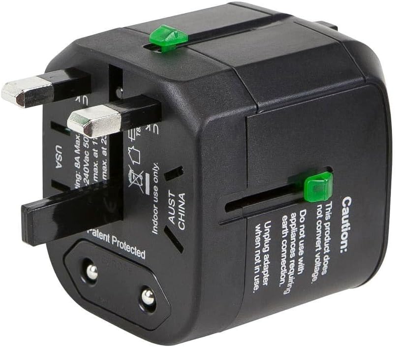 Monoprice Compact Cube Universal Travel Adapter, Supports International Power Outlets, Black