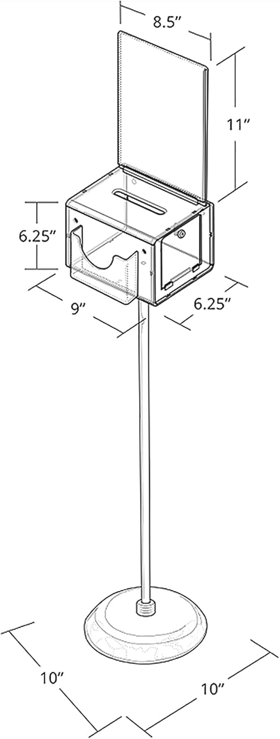 Azar Displays 206320-WHT 9" W x 6.25" D x 6.25" H Large White Suggestion Box with Pocket, Lock & Keys on Pedestal