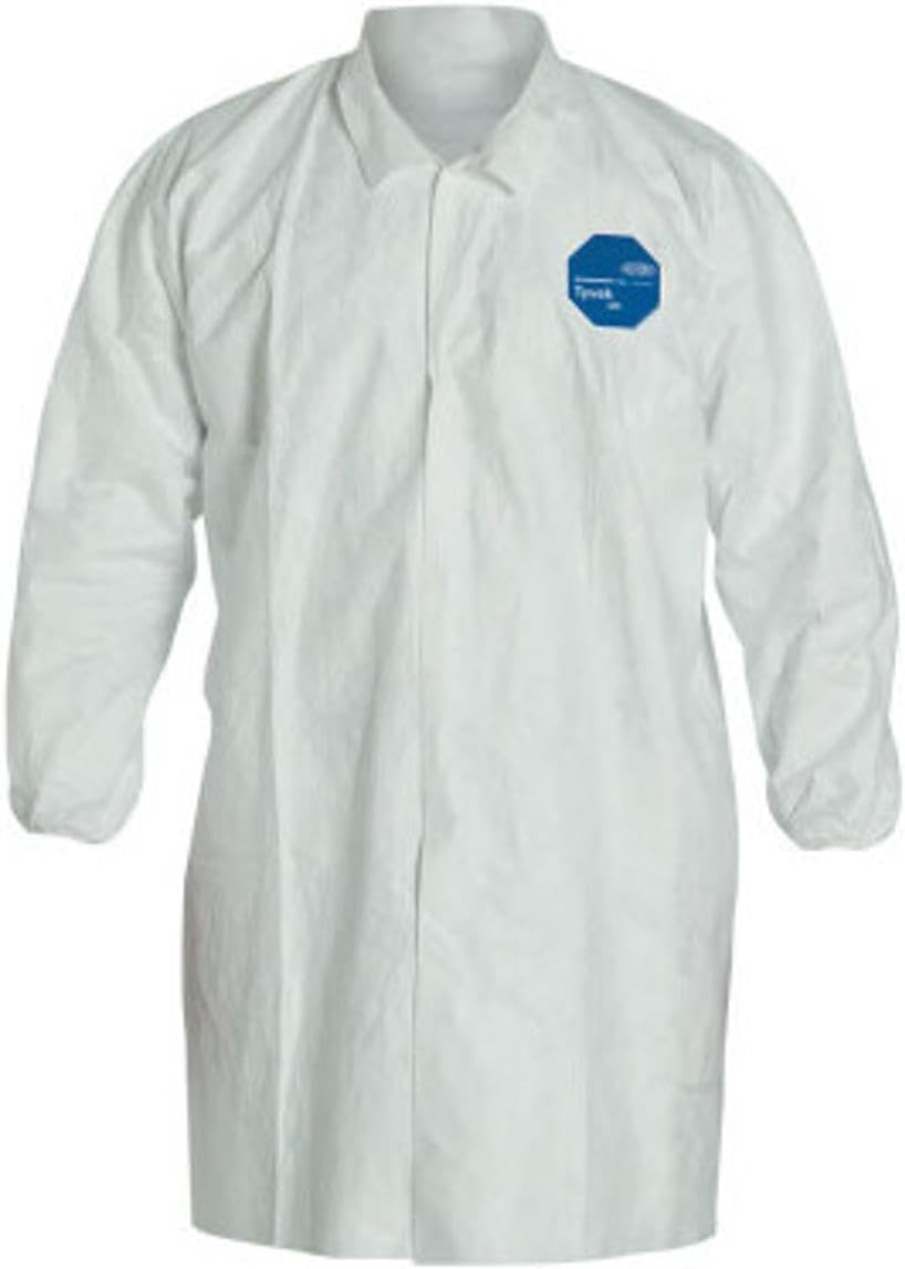 DUPONT TY211SWHLG003000 Lab Coat, Snap Front, White, L, PK30