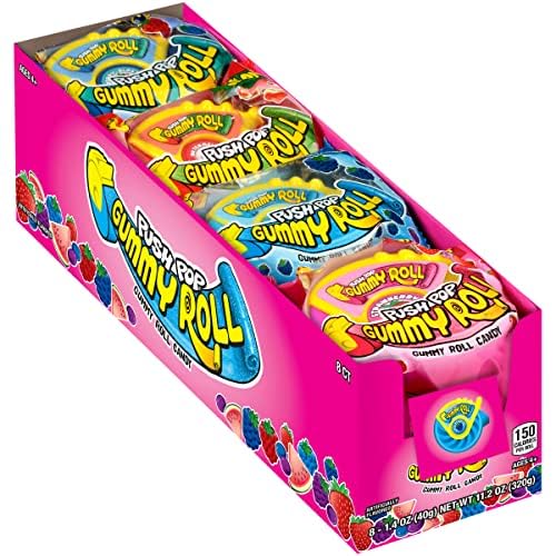 Push Pop Gummy Roll Candy Gummies, 8 Ct Individually Wrapped Gummies in Assorted Fruity Flavors