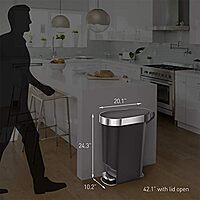 simplehuman Step Trash Can with LidShox, Steel Pedal & Liner Rim