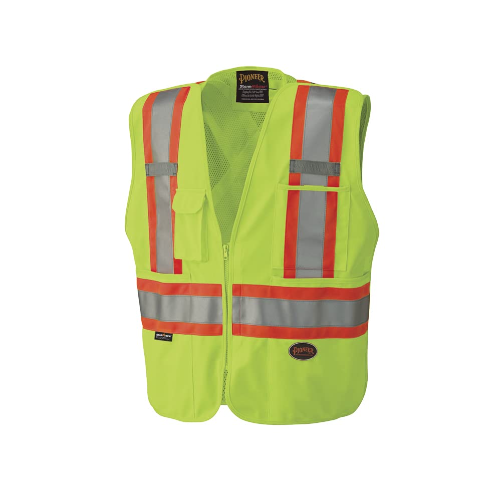 Pioneer Hi Vis Tear-Away Mesh Back Safety Vest - Reflective Tape, 4 Pockets