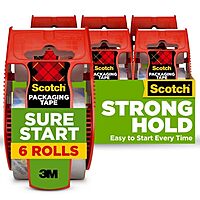 Scotch Sure Start Packing Tape, Clear, Holiday Wrapping Tape with Quiet Unwind and Easy Start, 1.88 in. x 22.2 yd