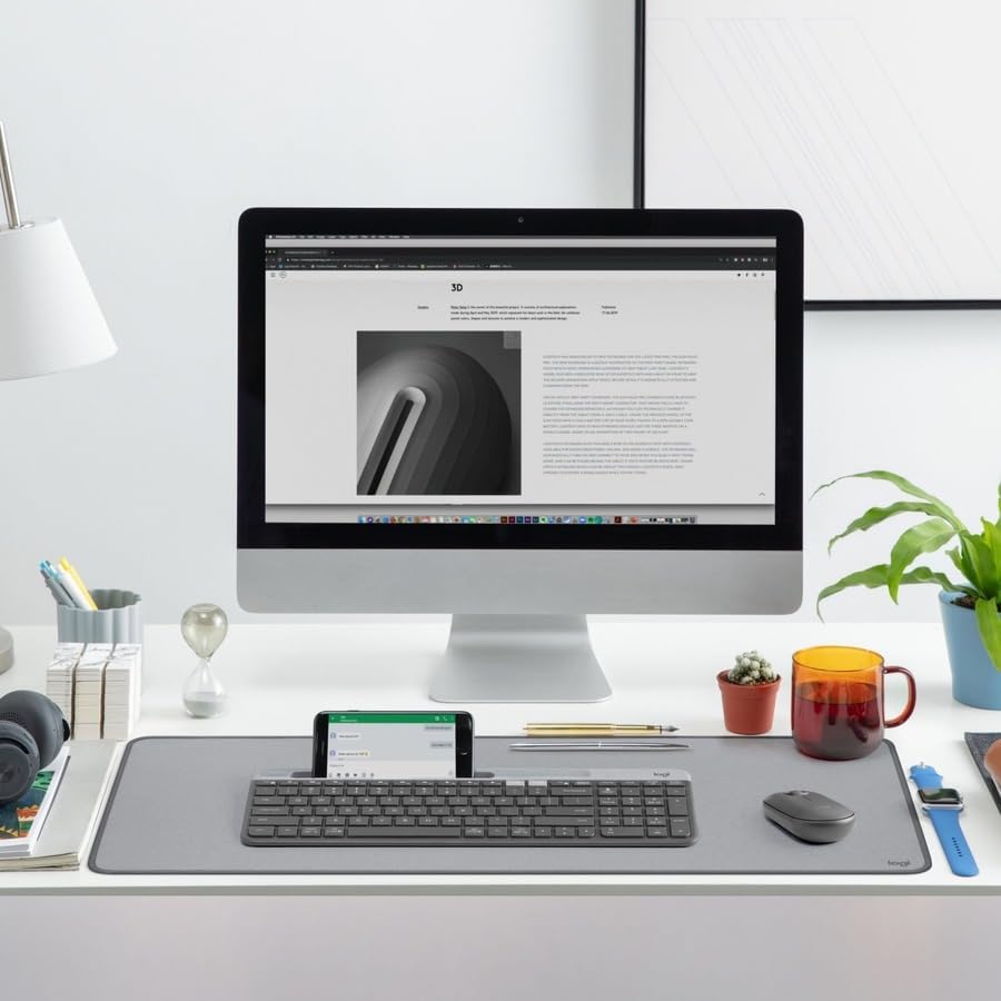 Logitech K585 Multi-Device Slim Wireless Keyboard, Built-in Cradle for Device; for Laptop, Tablet, Desktop, Smartphone