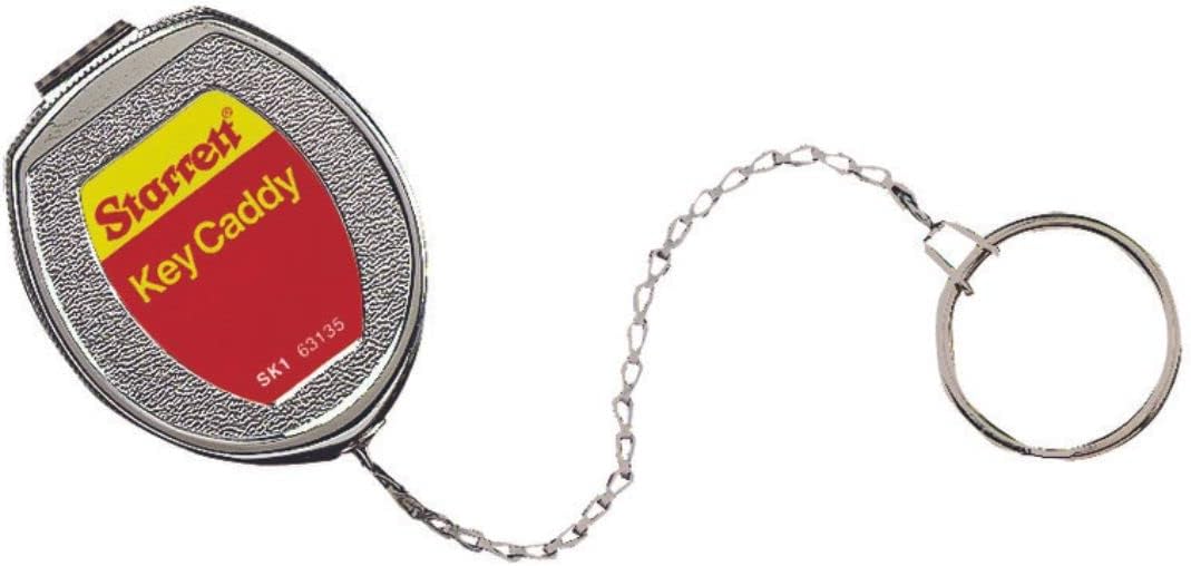 Starrett Key Caddy with 21" Stainless Steel Chain, Heavy-Duty Die-Cast Zinc Case, Large Key Ring, Retractable Design - SK1