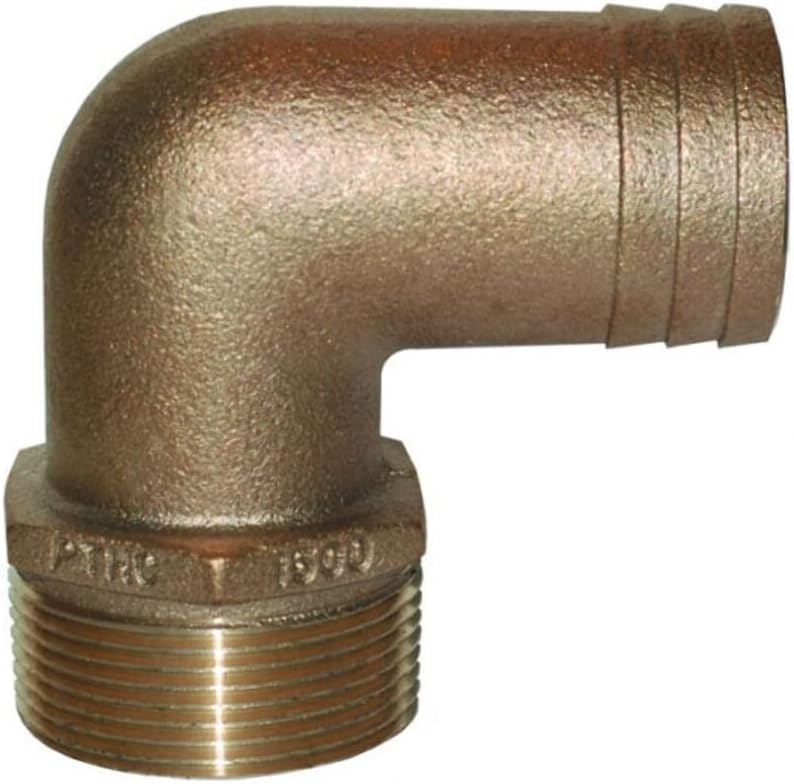 GROCO 1-1/4" NPT x 1-1/8" ID Bronze 90 Degree Pipe to Hose Fitting Standard Flow Elbow