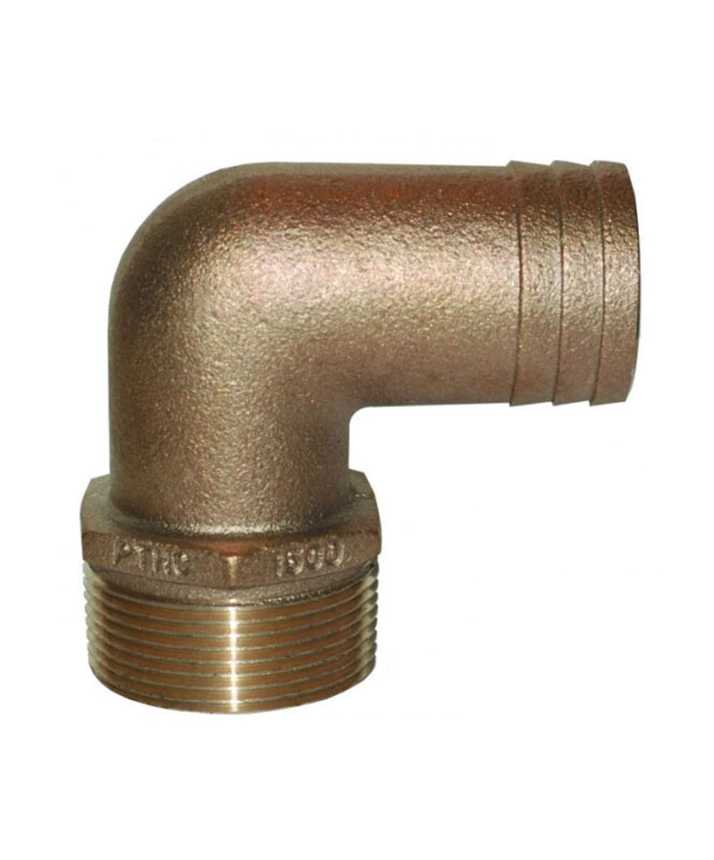 GROCO 1-1/4" NPT x 1-1/8" ID Bronze 90 Degree Pipe to Hose Fitting Standard Flow Elbow