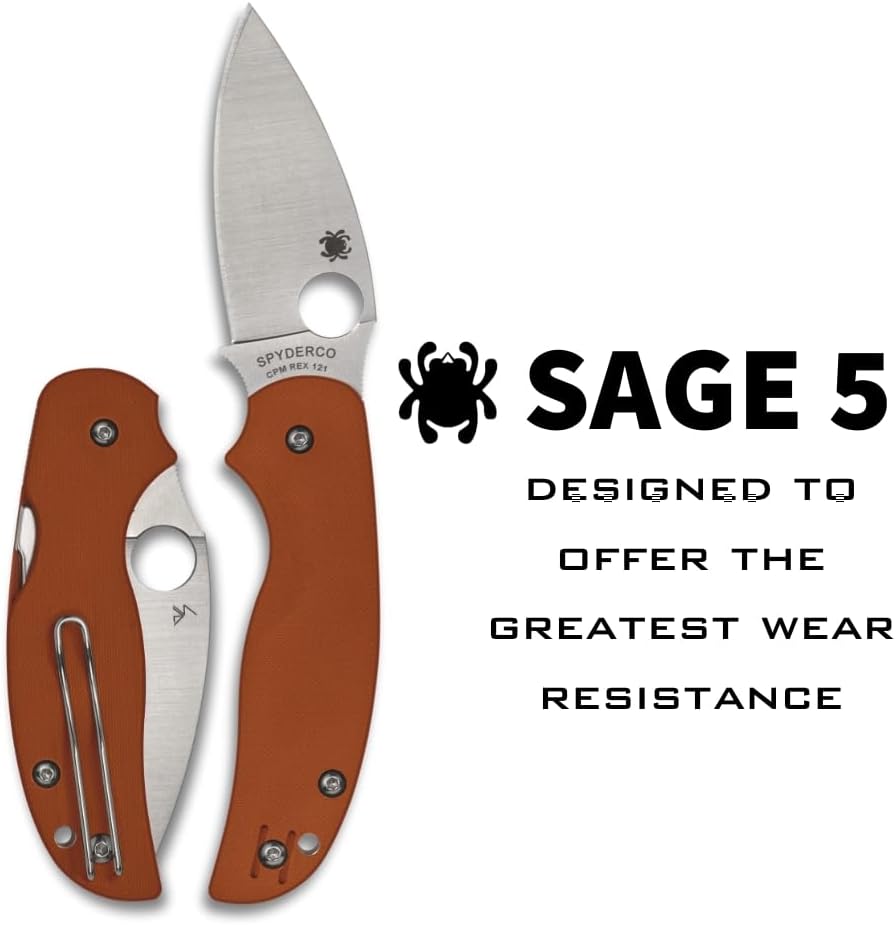 Spyderco Sage 5 Folding Pocket Knife with 3" CPM Rex 121 Steel Blade and G-10 Handle - EDC Knife for Men and Women