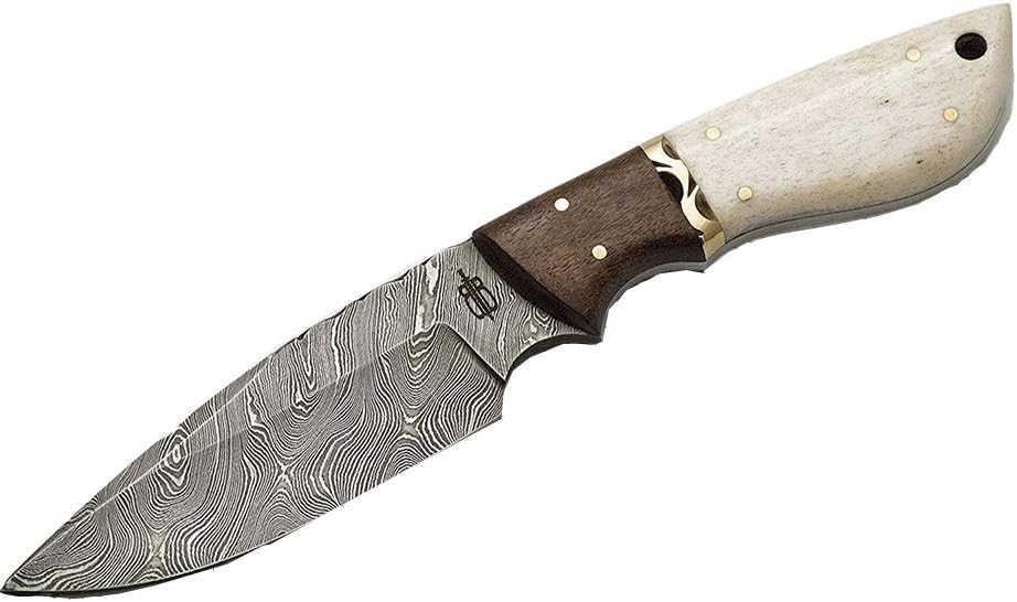 BucknBear Custom Handmade Fixed Blade Damascus Hunting Knife (Bone/Walnut Handle)