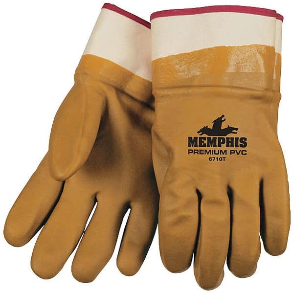 MCR Safety 6710T Foam Lined PVC Double Dipped Men's Gloves with Rubberized Safety Cuff, Tan/White, Large, 1-Pair