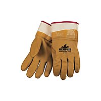 MCR Safety 6710T Foam Lined PVC Double Dipped Men's Gloves with Rubberized Safety Cuff, Tan/White, Large, 1-Pair