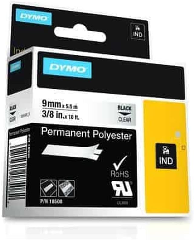 DYMO Permanent Polyester Industrial Label Tape, Clear with Black Print