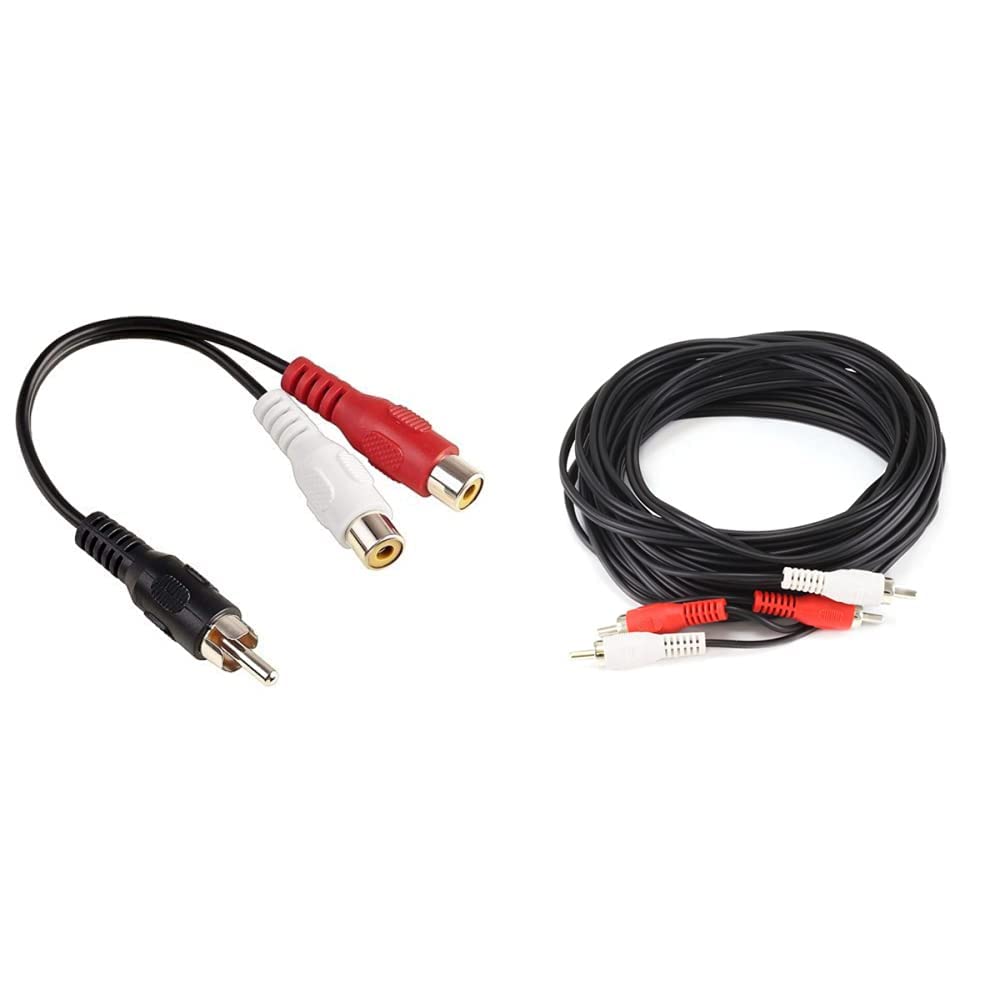 Monoprice Audio/Stereo Cable - 0.5 Feet & 6ft - Black | RCA to 2 RCA Jack, Mono Source to Stereo System Cable + Cable, Black