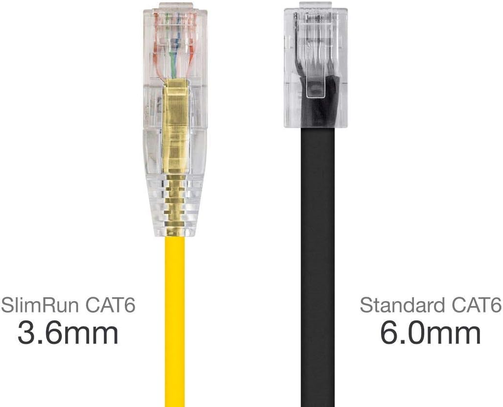 Monoprice Cat6 Ethernet Patch Cable - Snagless, Stranded, 550MHz, UTP, CMR Rated, 28AWG, 14 Feet, Yellow - SlimRun Series