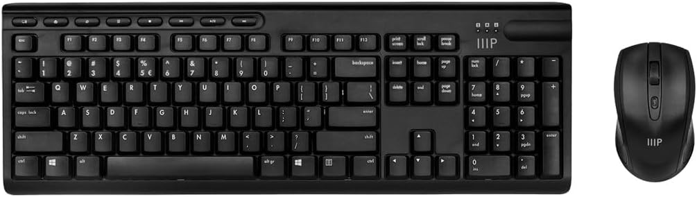 Monoprice Wireless Membrane Keyboard and Optical Mouse Combo, Full-Size 104-Key Keyboard, 2.4 GHz Wireless Receiver