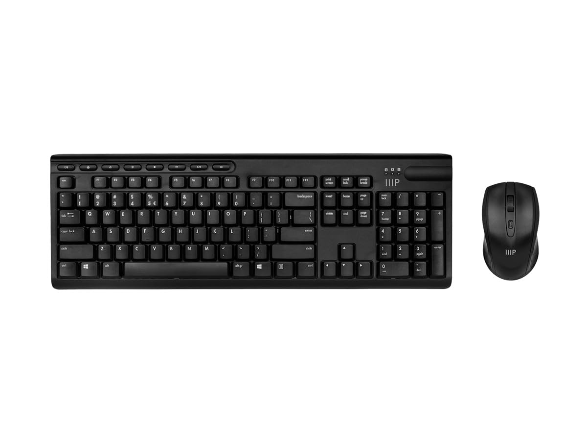 Monoprice Wireless Membrane Keyboard and Optical Mouse Combo, Full-Size 104-Key Keyboard, 2.4 GHz Wireless Receiver