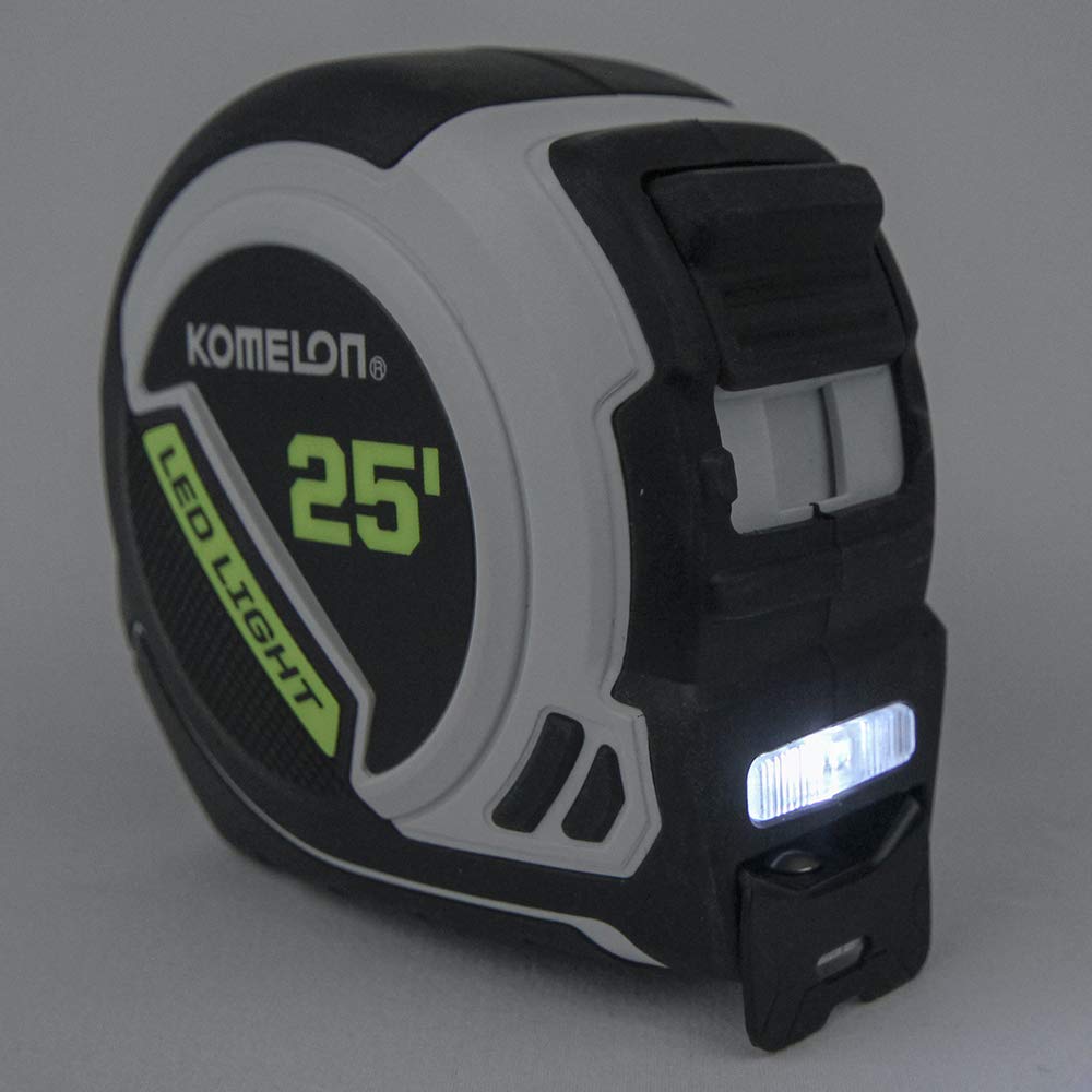 Komelon LED Light Tape Measure, White/Black - 25ft. - 25LED Standard - 25 Foot