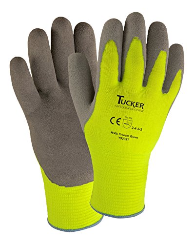 Tucker Safety Y9239TXL Products Tucker Hi-Vis Cut Resistant Freezer Glove, Synthetic Knit Shell, Sandy Latex Palm