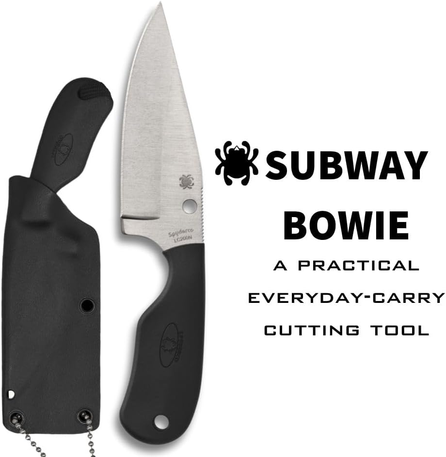 Spyderco Subway Bowie Fixed Blade Knife with Ultra-Corrosion Resistant LC200N Blade and FRN Handle