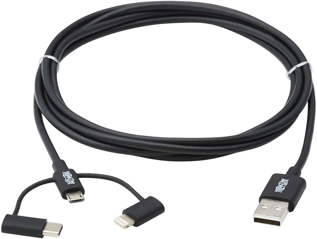 Tripp Lite 3 in 1 Multi Charging USB Cable, USB-A to Lightning, USB Micro B, and USB-C Universal All in One Charger Cable