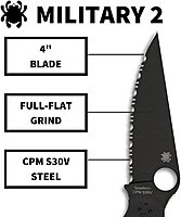 Spyderco Military 2 Folding Pocket Knife with 4 Inch Black CPM S30V Steel Blade and G-10 Handle - SpyderEdge - C36GSBK2