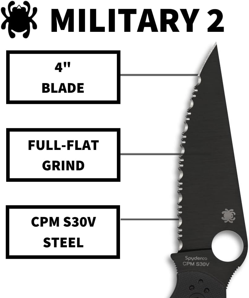 Spyderco Military 2 Folding Pocket Knife with 4 Inch Black CPM S30V Steel Blade and G-10 Handle - SpyderEdge - C36GSBK2