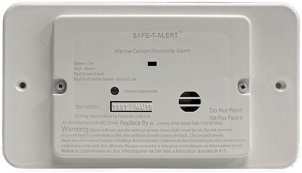 Safe-T-Alert 62 Series Marine Carbon Monoxide - Flush Mount - White - 12V w/Trim Ring