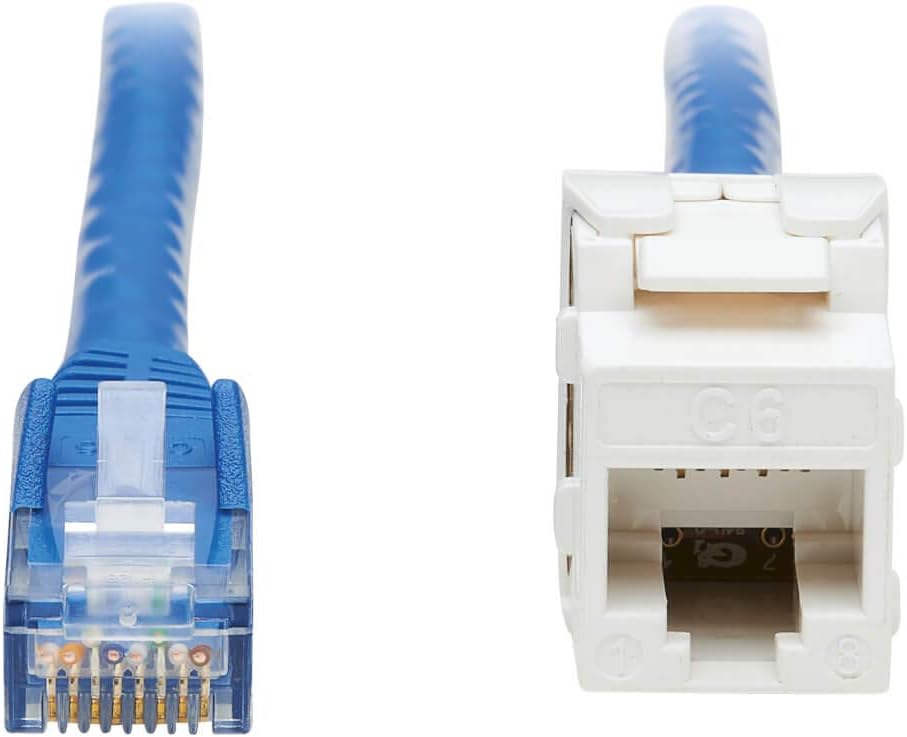 Tripp Lite Cat6 Keystone Jack Cable Assembly, Unshielded Ethernet Extension Network Cable, PoE+, RJ45 M/F, 18 in