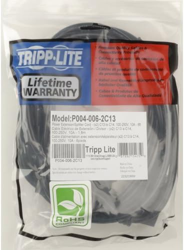 TRIPP LITE C14 to 2×C13 Y-Splitter Power Cord, 6 ft, 18AWG, 10A/250V - P004-006-2C13