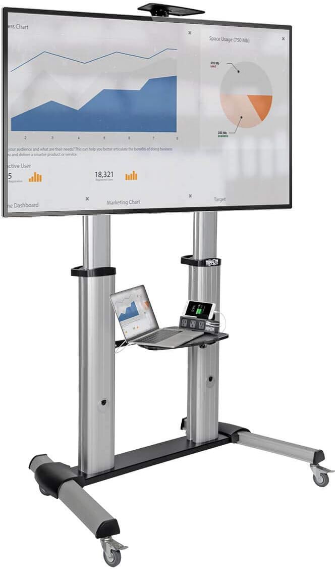 Tripp Lite Mobile TV Stand with Mount, for LED/OLED/LCD Flat Screen Monitors, 60” – 100” Televisions, Shelf & Locking Wheels