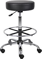 Boss Office Products Medical Stool With Foot Ring And Antimicrobial Vinyl, 34inH x 25inW X 25inD, Black/Chrome
