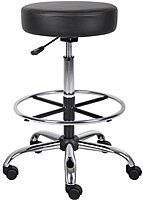 Boss Office Products Medical Stool With Foot Ring And Antimicrobial Vinyl, 34inH x 25inW X 25inD, Black/Chrome