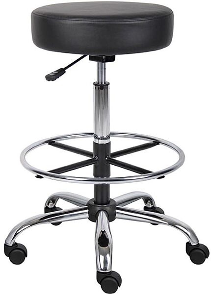 Boss Office Products Medical Stool With Foot Ring And Antimicrobial Vinyl, 34inH x 25inW X 25inD, Black/Chrome