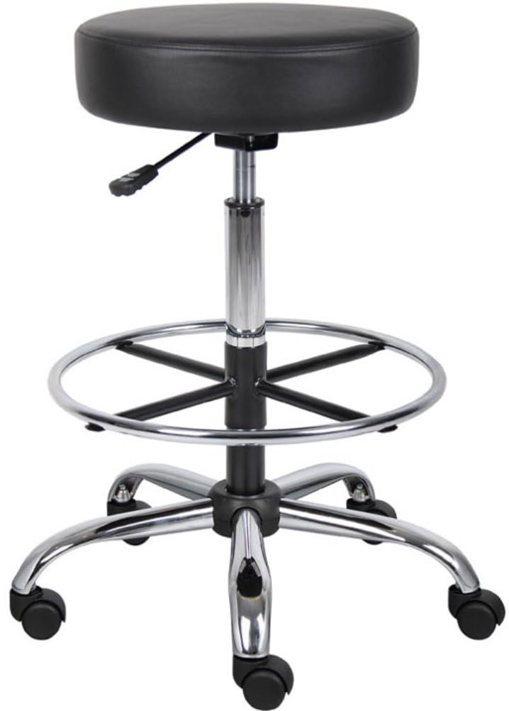 Boss Office Products Medical Stool With Foot Ring And Antimicrobial Vinyl, 34inH x 25inW X 25inD, Black/Chrome