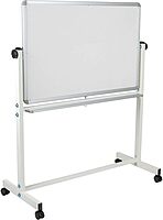 Flash Furniture HERCULES Series Double-Sided Mobile White Board With Pen Tray, 64-3/4inH x 64-1/4inW x 20inD, White, Gray Frame