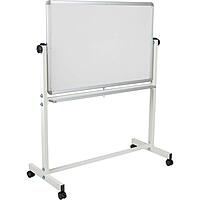 Flash Furniture HERCULES Series Double-Sided Mobile White Board With Pen Tray, 64-3/4inH x 64-1/4inW x 20inD, White, Gray Frame