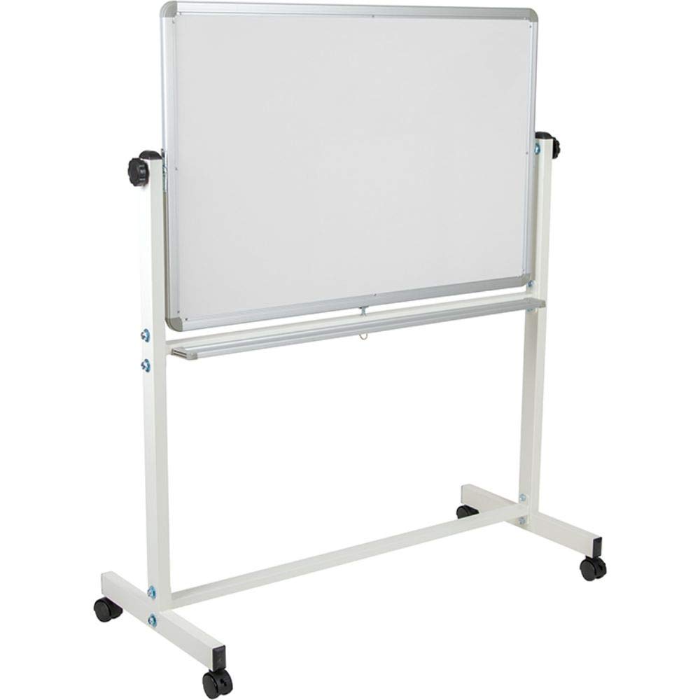 Flash Furniture HERCULES Series Double-Sided Mobile White Board With Pen Tray, 64-3/4inH x 64-1/4inW x 20inD, White