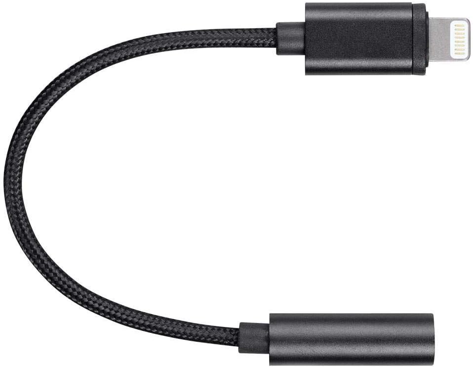 Monoprice MFi Certified Lightning to 3.5mm Jack Audio Adapter - Nylon Braided, Black