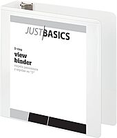 Just Basics D-Ring View Binder, 3" Rings, 38% Recycled, White