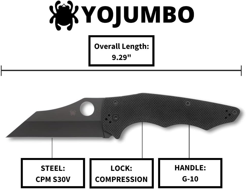 Spyderco YoJumbo Specialty Knife with Black Wharncliffe Blade and Black Coarse-Textured G-10 Handle - PlainEdge - C253GPBBK