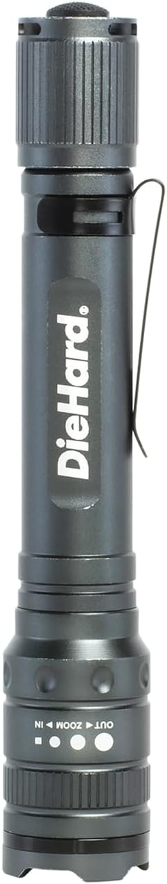 DieHard 270-Lumen Aluminum Twist-Focus Flashlight, 5-3/4in x 1in, Gray