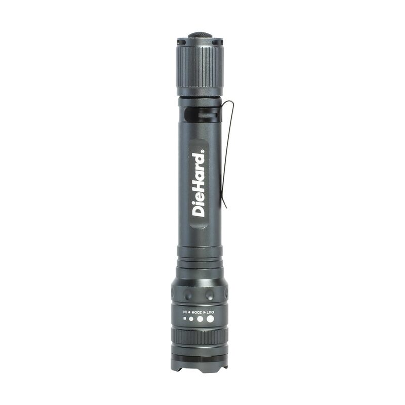 DieHard 270-Lumen Aluminum Twist-Focus Flashlight, 5-3/4in x 1in, Gray