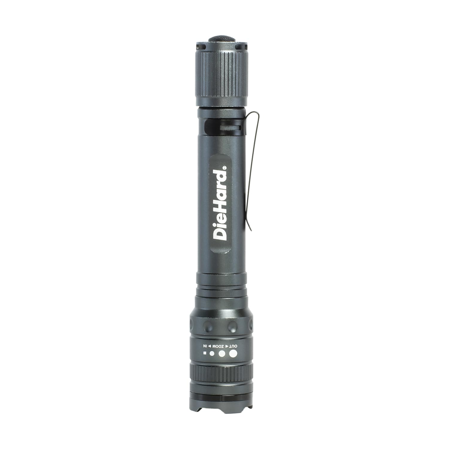 DieHard 270-Lumen Aluminum Twist-Focus Flashlight, 5-3/4in x 1in, Gray