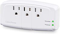 CyberPower CSB300W Essential 3 - Outlet Surge with 900 J - Clamping Voltage 800V, NEMA 5-15P, Wall Tap, EMI/RFI Filtration, White, Lifetime Warranty