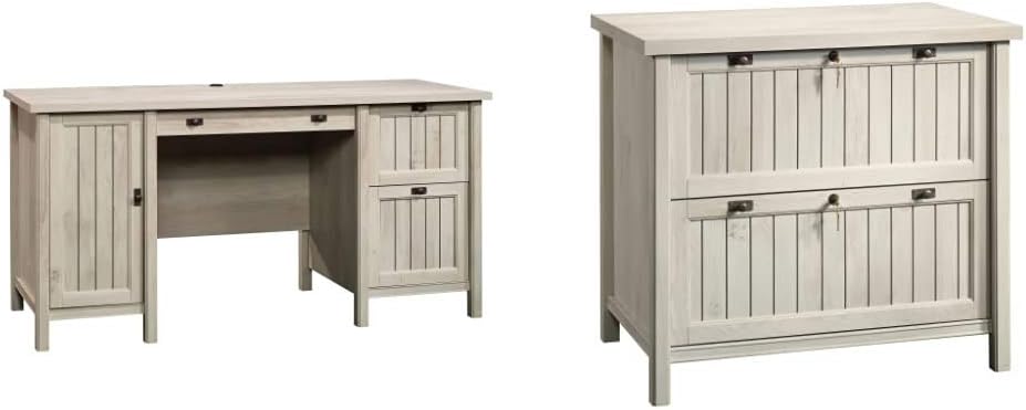 Sauder Costa Computer Desk and Lateral File, Chalked Chestnut Finish Computer Desk + Lateral File