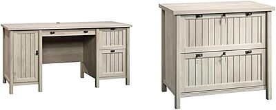 Sauder Costa Computer Desk and Lateral File, Chalked Chestnut Finish Computer Desk + Lateral File