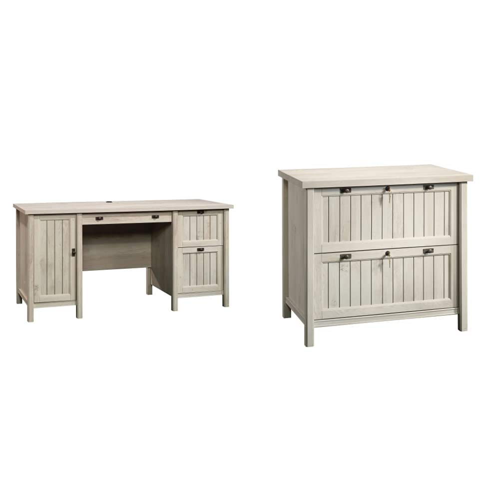 Sauder Costa Computer Desk and Lateral File, Chalked Chestnut Finish Computer Desk + Lateral File