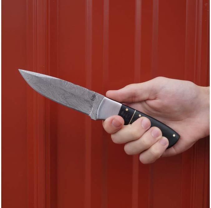 BucknBear Custom Handmade Damascus Utility Hunting Fixe Blade Knife (Green Micarta Handle)