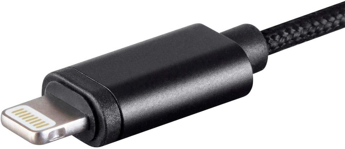 Monoprice MFi Certified Lightning to 3.5mm Jack Audio Adapter - Nylon Braided, Black