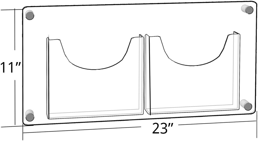 Azar Displays 2-Pocket Acrylic Wall-Mount Brochure Holder, 11inH x 23inW x 1-1/2inD, Clear